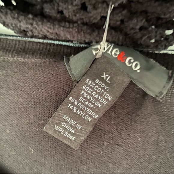 Style & Co. Women’s Round Neck Long Sleeve Black Sweater with Neck Warmer XL - Picture 3 of 3